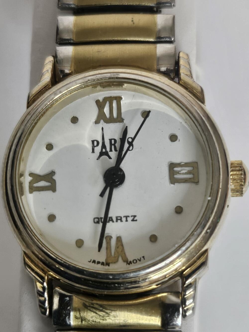 Beautiful Paris Ladies Watch Quartz New Battery Running Two Tone Expansion Band